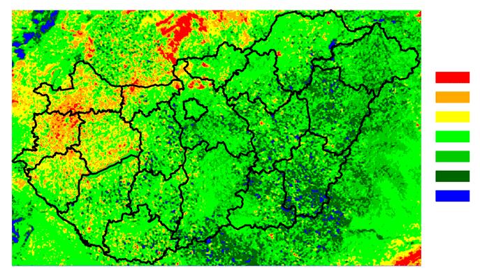 20 NDVI  dekád Aug 2001 - Átlag (1991,1993,2000,2001) < -0.3-0.