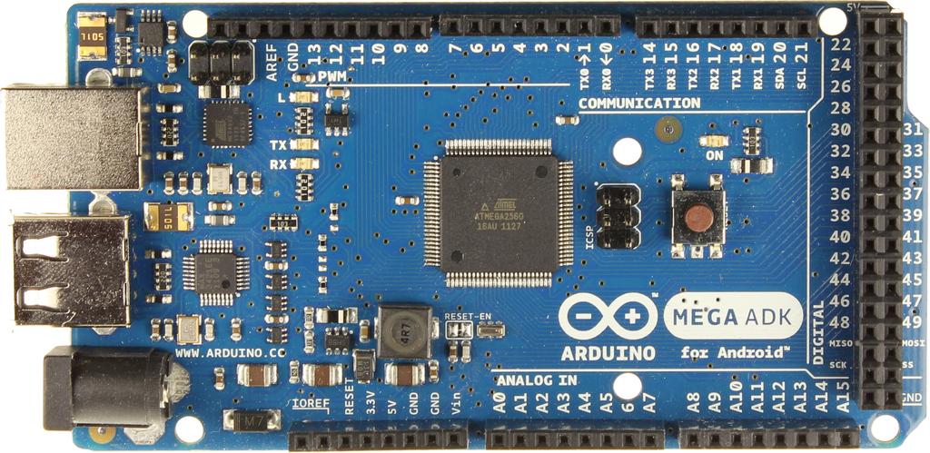 Arduino Mega ADK USB programozáshoz és tápellátáshoz Mikrokontroller PWM kimenetek Soros portok Reset kapcsoló