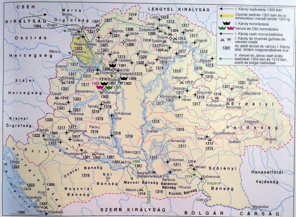 I. Károly harca a hatalomért zása után pedig támadást intézett az ország közepe, Vác és Buda ellen, az év végén pedig az esztergomi érsek birtokait pusztította, hatalmas károkat okozva.