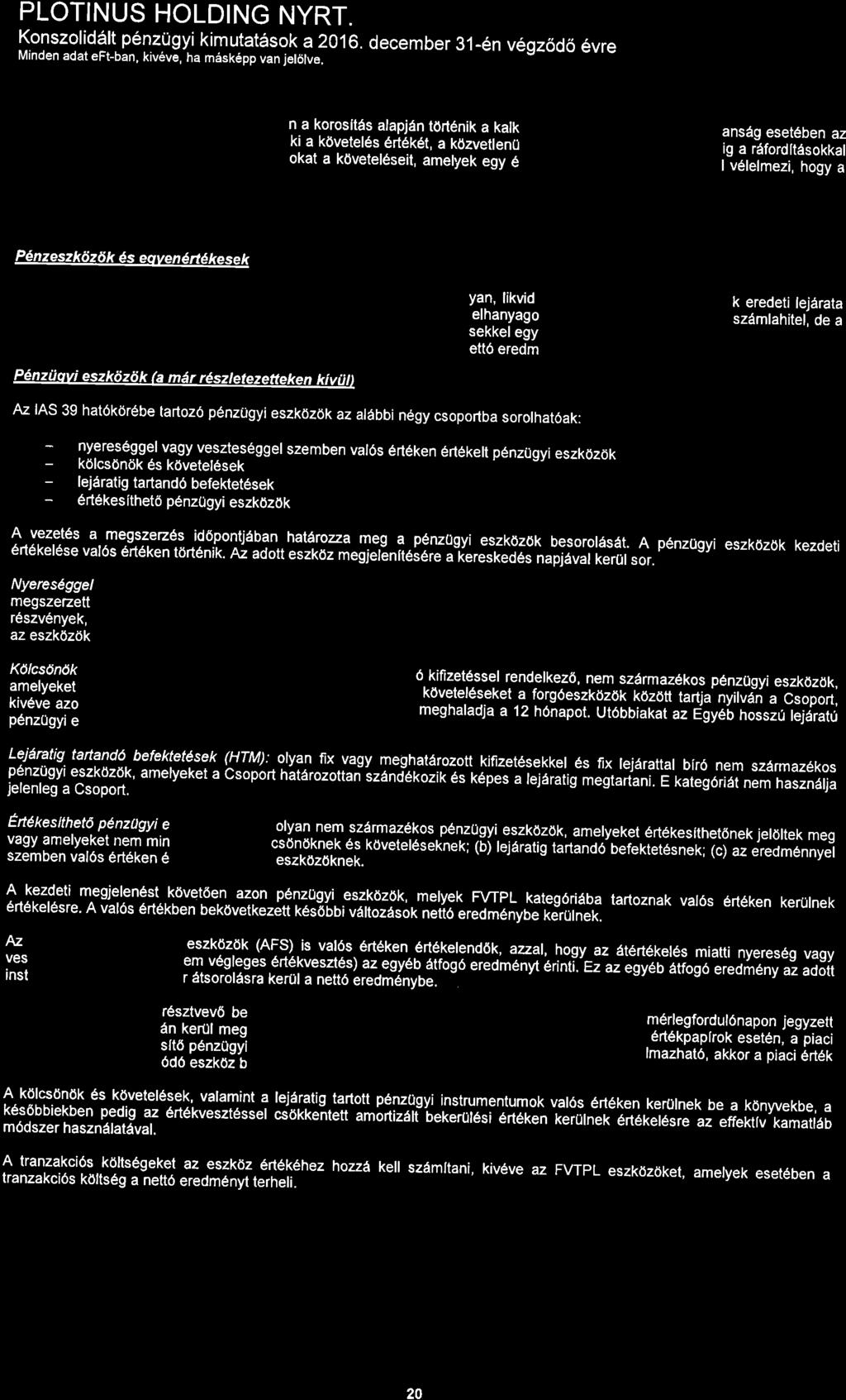 Konszolid6lt p6nzugyi kimutat6sok a216. december 31-en v6gz6d6 6vre Minden adat eft-ban, kiv6ve, ha m5sk5pp van jelcilve.