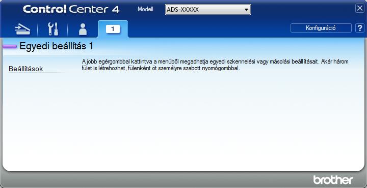 Szkennelés a számítógép használatával Egyedi fül létrehozása (ControlCenter4 haladó felhasználó mód) (Windows ) 3 Legfeljebb három egyedi fület hozhat létre, amelyek legfeljebb öt egyedi gombot