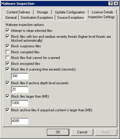 A WEB PROXY A TMG-BEN 8.7 ÁBRA ITT MINDEN VAN, AMI SZEM-SZÁJNAK INGERE - Attempt To Clean Infected Files: Itt kapcsoljuk be azt, hogy egy malware esetén legyen-e kísérlet az irtásra.