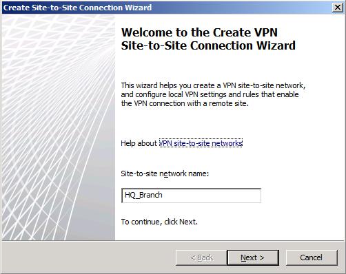 középső keretéből, vagy az Action pane Create VPN Site-to-Site Connection pontja alól