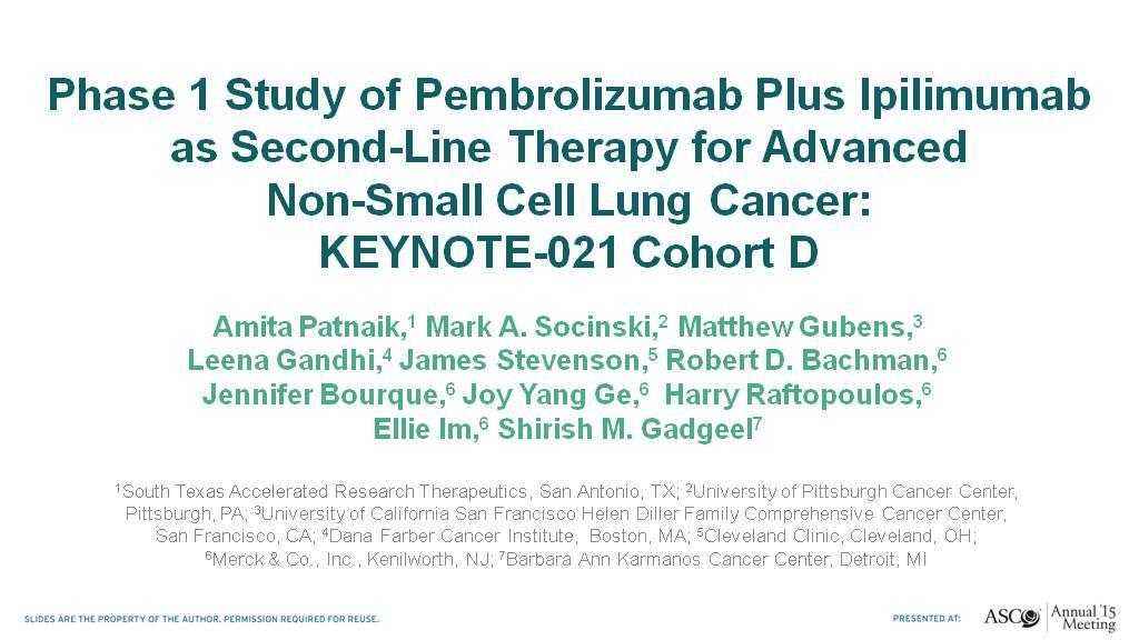 Phase 1 Study of Pembrolizumab Plus Ipilimumab as Second-Line Therapy for Advanced <br />Non-Small