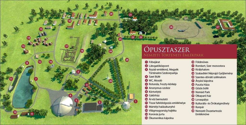 Ezen a térképen az Ópusztaszeri Nemzeti Történeti Emlékpark épületeit és helyszíneit látod. Játsszunk egy kicsit a számokkal! 1. Keresd meg a térképen és karikázd be pirossal a Puszta Házát! 2.