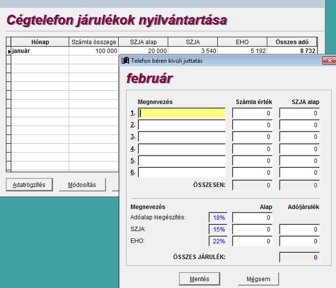 BÉRSZÁMFEJTÉS 53 Minden hónaphoz egyetlen sor tartozhat a táblázatban, ami hat telefonszámla összegét tartalmazhatja.
