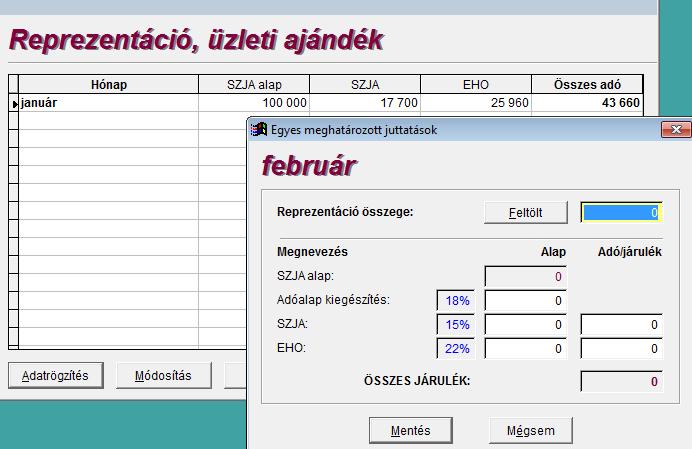 Amennyiben olyan hónapot választunk, amelyre már rögzítettünk tételeket, akkor a kiválasztott hónap adatait tudjuk módosítani.
