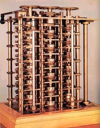 Babbage univerzális gépet tervezett, amely adatbeviteli és eredmény-kiviteli egységből, számolóműből és részeredmény-tárolóból állt volna.