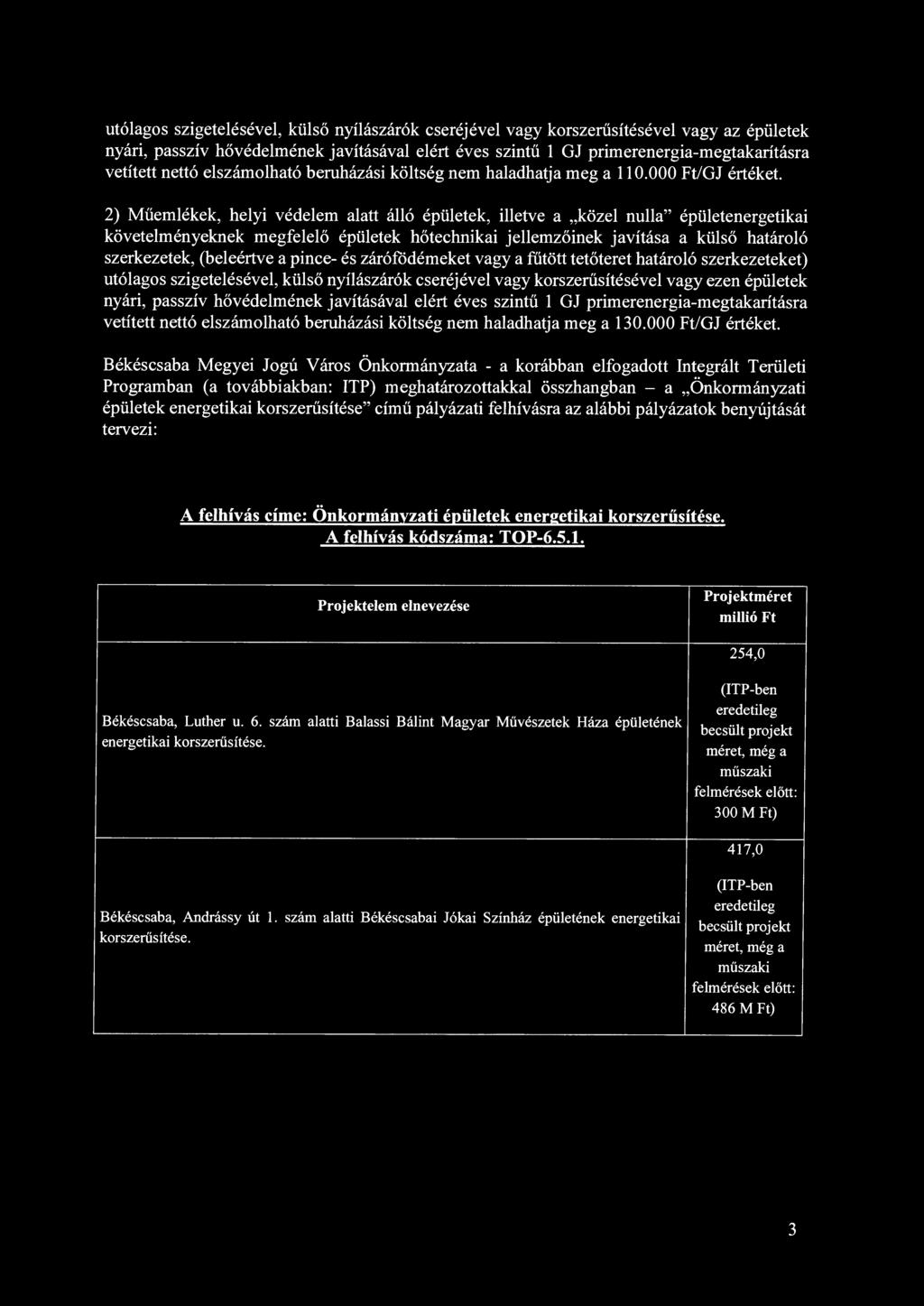 2) Műemlékek, helyi védelem alatt álló épületek, illetve a közel nulla" épületenergetikai követelményeknek megfelelő épületek hőtechnikai jellemzőinek javítása a külső határoló szerkezetek,