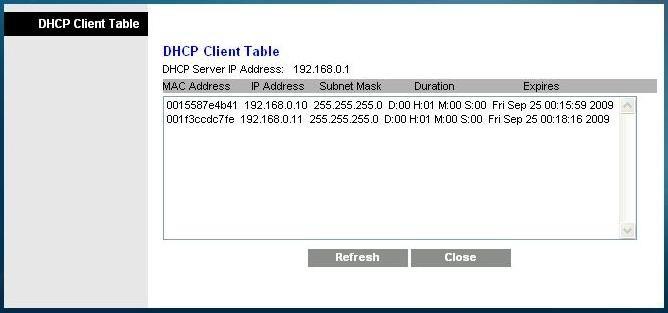 Az átjáró állapotának figyelemmel kísérése Rész DHCP Client Table (DHCP-ügyfelek táblázata) Mező leírása IP Address (IP-cím) A helyi hálózat alhálózatának IP-címét mutatja Subnet Mask (Alhálózati