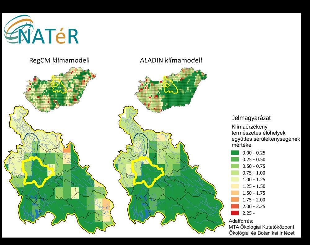 47. ábra: Természeti értékek veszélyeztetettsége z éghajlatváltozás várható hatása jellemzően kedvezőtlen lesz a klímaérzékeny erdőkre, míg a többi (egyben fátlan) klímaérzékeny élőhely legalább