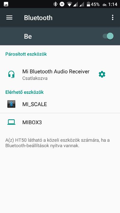 BLUETOOTH BEÁLLÍTÁSA 1. Menjen a BEÁLLÍTÁSOK / BLUETOOTH menübe. 2. Kapcsolja be a Bluetooth funkciót. 3.