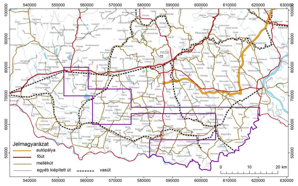 2.4. A rendelkezésre álló infrastruktúra bemutatása 2.4.1. Közlekedési viszonyok A Drávaszabolcs vizsgálati terület Baranya megyében található. A terület közlekedési hálózatát az 52. ábra szemlélteti.