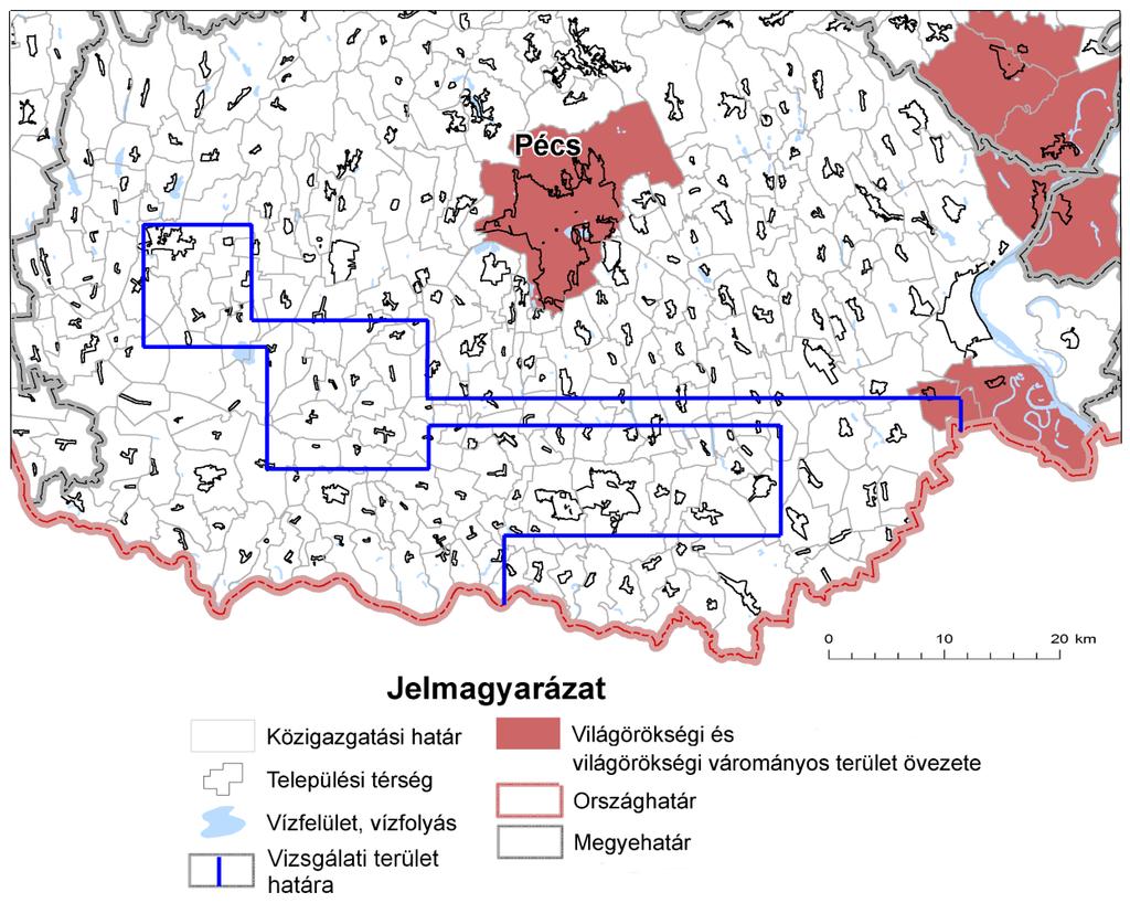 65. ábra. Világörökség és világörökség-várományos terület övezete a Drávaszabolcs vizsgálati területen és térségében. (A Lechner Lajos Tudásközpont Nonprofit Kft.