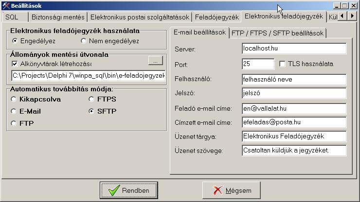 8.9 Elektronikus feladójegyzék (EFJ) A postával kötött megállapodás után a feladójegyzéket elektronikus formában is továbbíthatja a postára ezt Elektronikus Feladójegyzéknek, röviden EFJ-nek hívjuk.