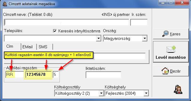 11.3.2 Ragszám megadása Ha rendelkezik ragszámtekerccsel, akkor az első ragszámmatrica sorszámát írja be az ajánlási ragszám mezőbe. Figyelem! A ragszám felépítése: 4+3*3+1 szám.