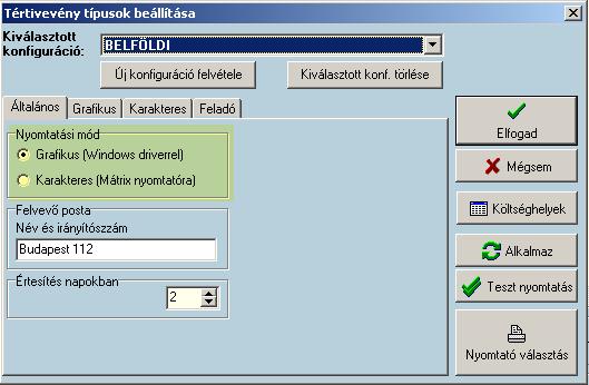 18.3.4 Felvevő posta beállítása A tértivevényen megjelenő "Felvevő posta" adat a licensz fájlban megadott felvevő posta adataiból kerül meghatározásra.