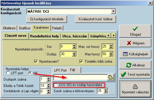 Karakteres nyomtatáshoz válassza ki a Karakteres fület és így végezze el a szükséges beállításokat.