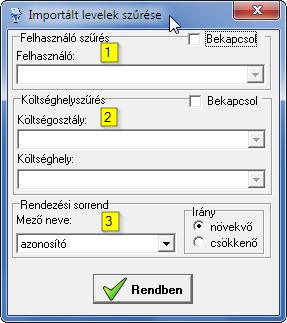 6. Amennyiben az import fájl tartalmazza a felhasználó (1) vagy a költséghely (2) kódját, akkor ezekre az adatokra