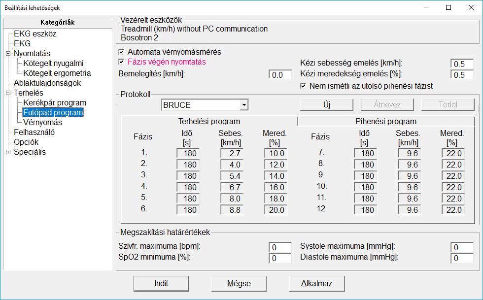 Futószalag A protokoll-mező alatt a Megszakítási határértékek adhatóak meg, alapból nincs érték beállítva.