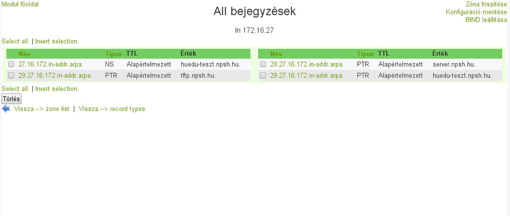 82. ábra: Bejegyzések.in-addr.arpa zóna Az inet-addr.arpa lehetővé teszi számunkra hogy megkapjuk az állomás nevét ha megvan a címe. Az inetaddr.arpa fájlban fordítva vannak írva az ip címek.