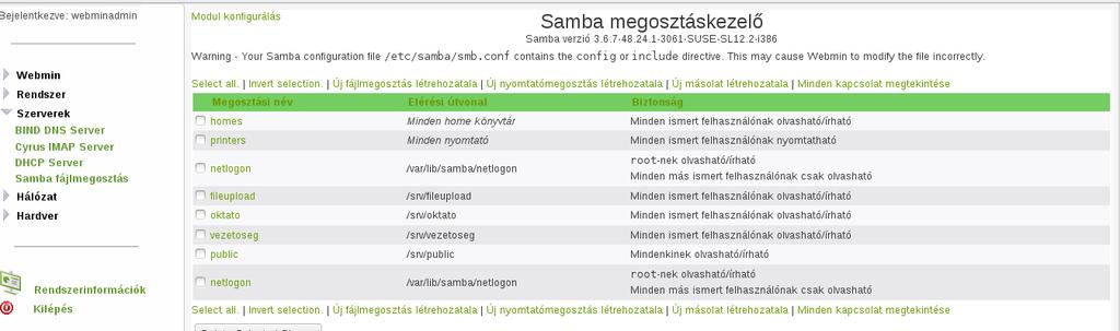 3 Samba fájl megosztás A Samba fájl szerver az server message block (smb) protokollt használja ezen protokoll segítségével megoszt hatjuk linuxos szerverünk erőforrásait (fájlokat,nyomtatókat) a