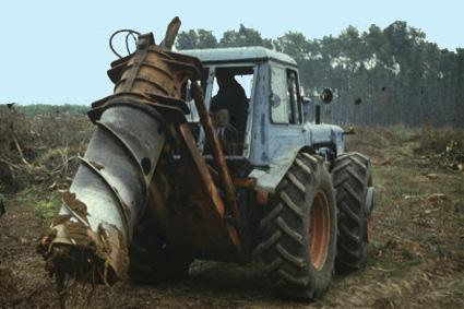 A tuskókörülvágó gépek (5. ábra) a tuskók tődarabját vágják körül és választják le a gyökérzet többi részéről.