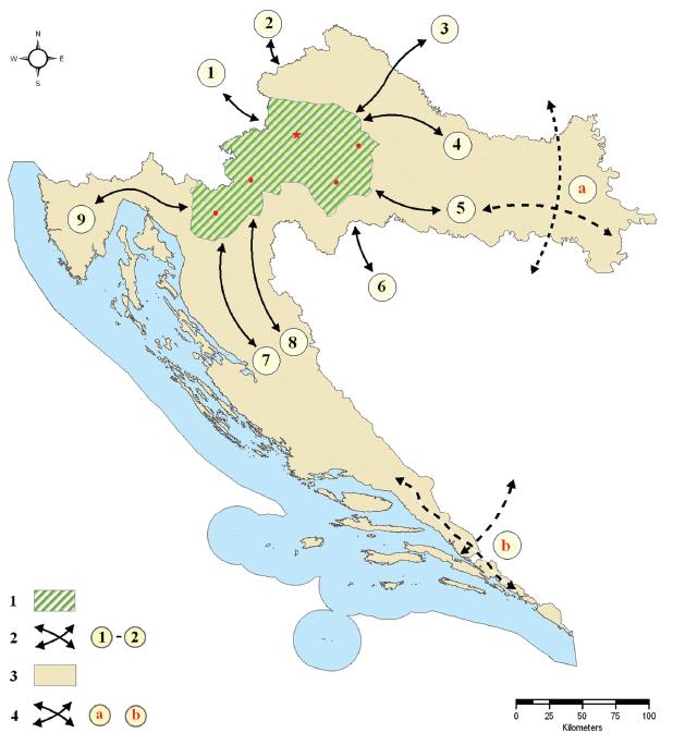 Határátmenet sajátosságai Mozgások: - Tengerparti kapcsolat: nyári dominanciájú, látványos. - Rijeka állandó, de nem számottevő kapcsolat. (Tengerre magyar, de hol?).