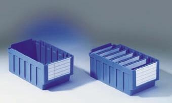 Tárolódobozok mûanyagból a mm-es polcmélységhez RK, polietilén, kék, max. 6 részre osztható,7 doboz polconként.