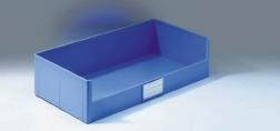 TÁROLÓDOBOZOK Állványdobozok mûanyagból a 600 mm-es polcmélységhez RK 621 Polisztirol, kék, max. 12 részre osztható, 6 doboz polconként.