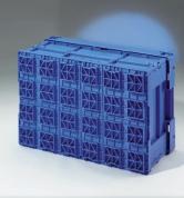 Összecsukható KLT-doboz Erõs fenékbordázattal. A visszaszállításnál 65%-os méretcsökkenés.