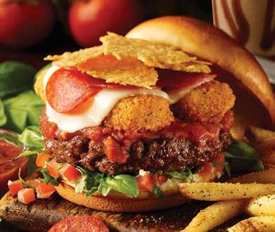 ULTIMATE BURGEREK Kérd burgered ultimate méretben: extra hamburgerhús, nagyobb adag fûszeres hasábburgonya köret és négy ropogós hagymakarika.
