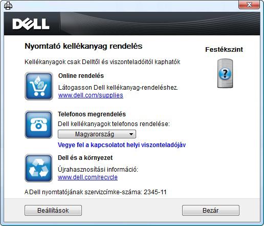 A Dell nyomtatási kellékek rendelésére szolgáló segédprogram használata Ennek az alkalmazásnak a segítségével festékkazettákat vagy kellékanyagokat rendelhet a Delltől: 2 Megnyílik a Dell nyomtatási