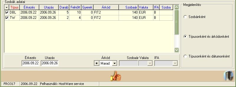 Szállodai Front Office winfro v7.8 SZOBAFOGLALÁS ADATAI TÁBLÁZAT A táblázat segítségével 3 féle módon jeleníthetjük meg a szobafoglalások adatait.