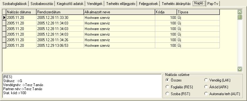 Szállodai Front Office winfro v7.8 4.1.3.15. Napló Az aktuális foglalás adatváltozásai tekinthetők meg. Időrendben látható, hogy az adott foglaláson melyik ügyintéző, mikor és mit módosított.