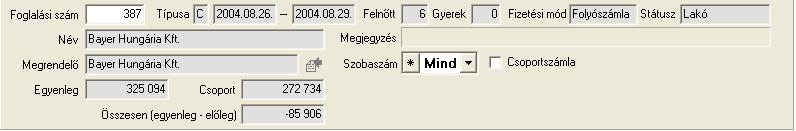 Szállodai Front Office winfro v7.8 Az ablakon fülek láthatók, melyek tevékenységi-köröket jelentenek: Terhelések Számlák Átterhelések 5.1.4.