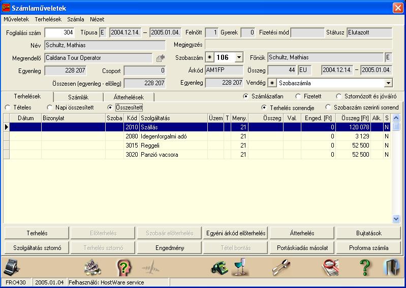 winfro v7.8 Szállodai Front Office Árfolyam differenciát a program, csak az automatikusan terhelt tételekre tehet.