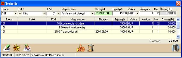 Szállodai Front Office winfro v7.8 5.1.7.1. Terhelés (FRO430a) Az adott foglalásra, annak szobáira, vendégeire terhelhetünk itt úgynevezett Kézi terheléssel.