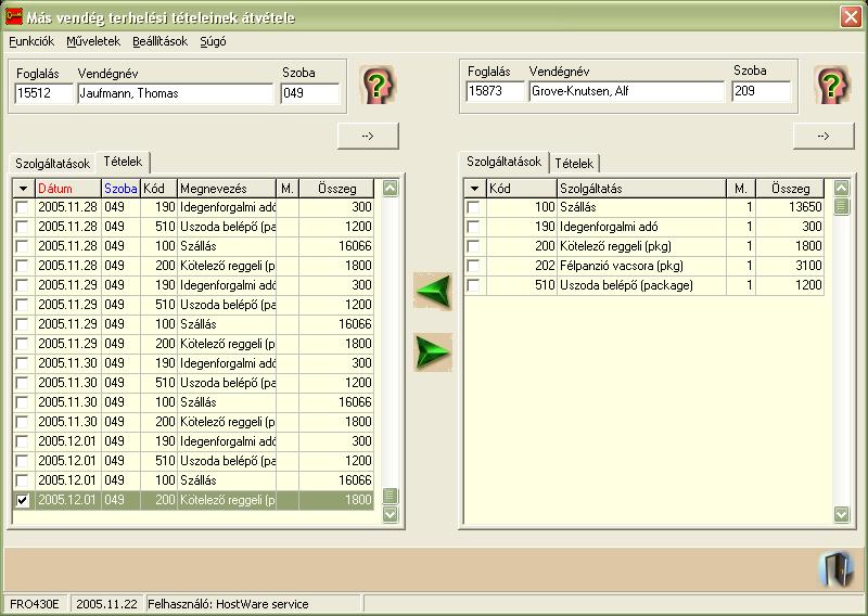 winfro v7.8 Szállodai Front Office NYITOTT TERHELÉSI TÉTELEK TÉTELES MEGJELÖLÉSE A Tételek fülön a tételeket egyesével jelölhetjük meg.