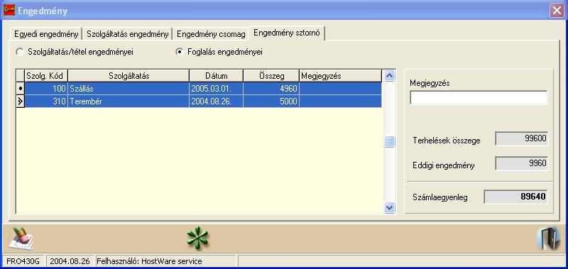 Szállodai Front Office winfro v7.8 ENGEDMÉNY SZTORNÓ Kijelölés Az a fül ad lehetőséget az engedmények sztornózására. A Foglalás engedményei kijelölést célszerű használni.