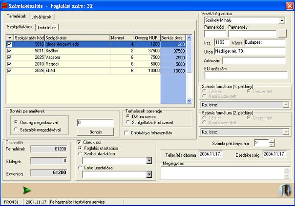 Szállodai Front Office winfro v7.8 5.1.10.1. Számlakészítés (FRO431) A Számlakészítés háromféleképpen indítható.