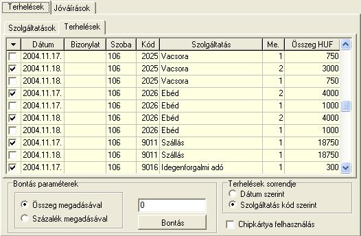 Szállodai Front Office winfro v7.8 Kijelölt tétel Kijelölt tétel Terhelések sorrendje Előfordul, hogy a szükséges bontást nem tudjuk a már meglévő tételekből történő válogatással elvégezni.