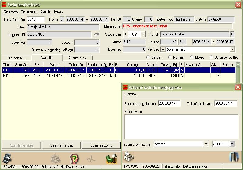 Szállodai Front Office winfro v7.