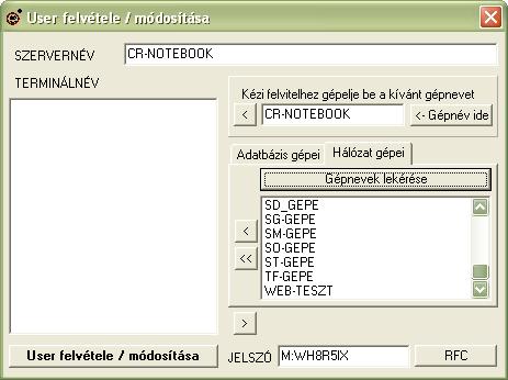SZERVERNÉV Adjuk meg annak a gépnek a nevét, amelyre az adatbázis kezelőt telepítettük.