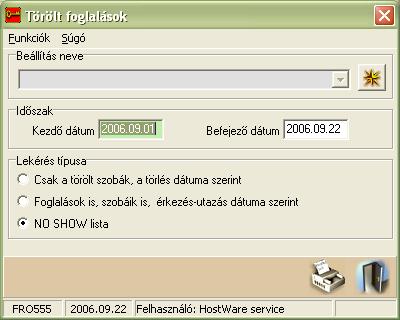 winfro v7.8 Szállodai Front Office 7.6. TÖRÖLT FOGLALÁSOK LISTÁJA (FRO555) ÁLTALÁNOS LEÍRÁS A lista a törölt foglalásokról ad kimutatást.