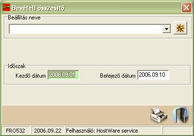 winfro v7.8 Szállodai Front Office 7.18. BEVÉTEL ÖSSZESÍTŐ (FRO532) A kimutatás összesíti a megadott időszakban kiállított számlák, valutaváltási jegyek és felterhelt portáskiadások forgalmát.