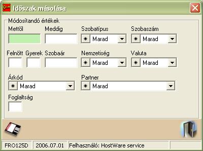 Szállodai Front Office winfro v7.8 3.7.4. Árkód árak másolása Az árlista kialakítását lényegesen megkönnyíti a csoportos másolási lehetőség.