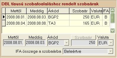 winfro v7.8 Szállodai Front Office 4.1.1.2. Szobaárak Miután lefoglaltuk a szobát, árat is szeretnénk hozzárendelni.