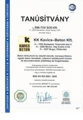 A tartós, jó minőség megőrzése érdekében cégünk rendelkezik a közismerten szigorú MSZ EN ISO 9001 minősítéssel. A KK Kavics Beton Kft. 1999.