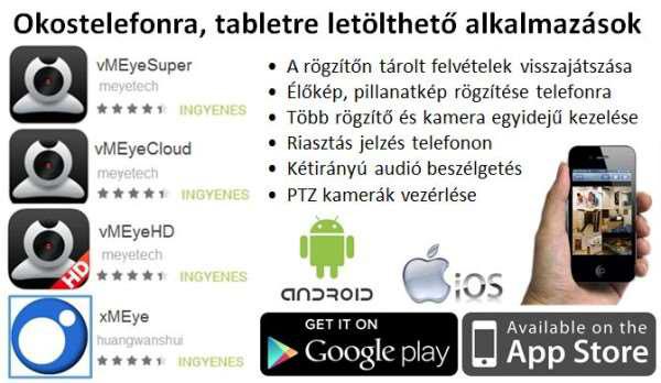 Operációs rendszer kompatibilitás: - WIN8/WIN7/XP OP rendszer alatt: CMS programmal, CLOUD funkcióval, IE böngészővel. - Mobil OP rendszer alatt: Android, IOS (vmeyesuper), Nokia (vmeye).